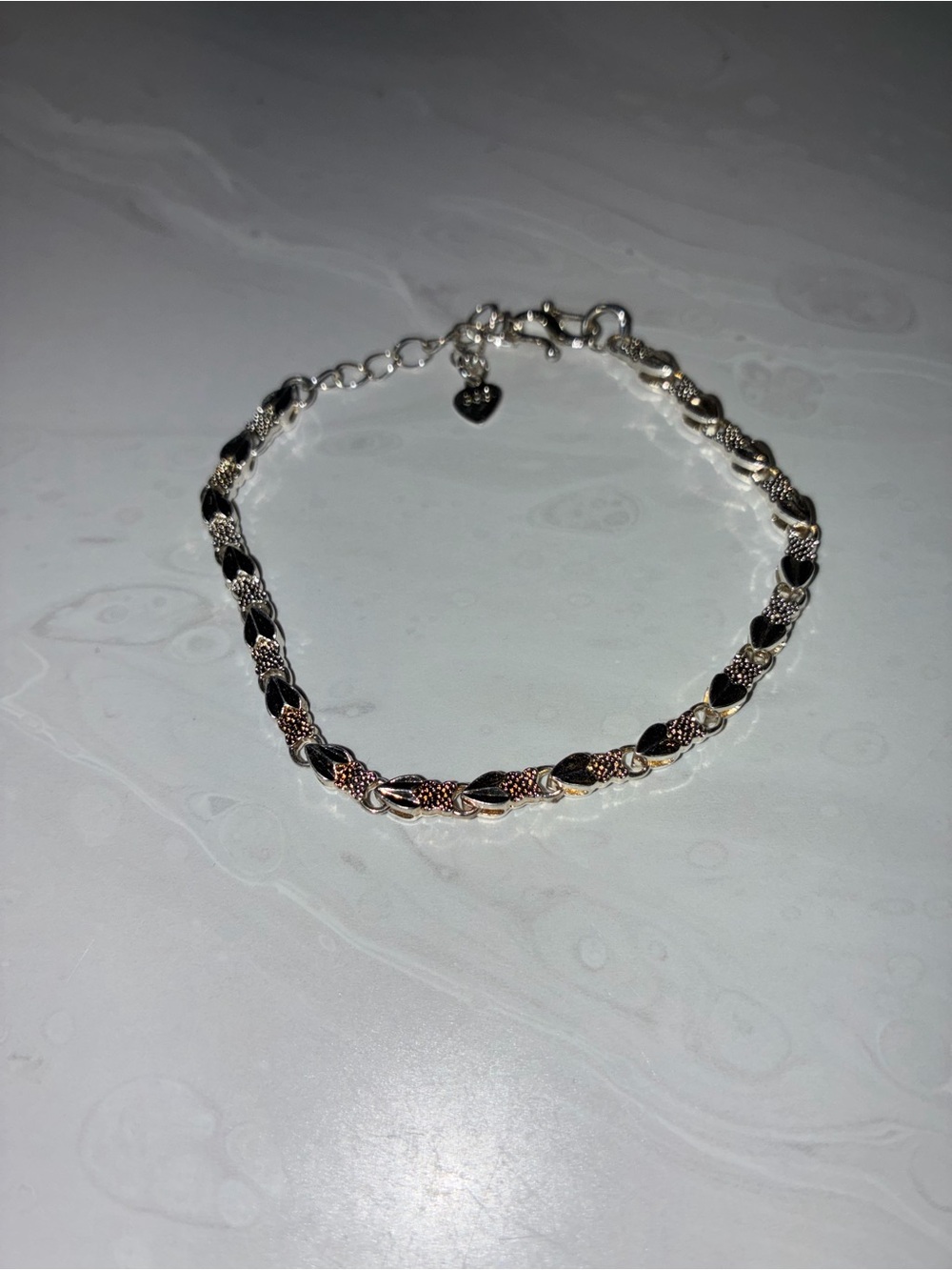 999 White Silver Bracelet- Hearts Link Bracelet with S shaped Clasp